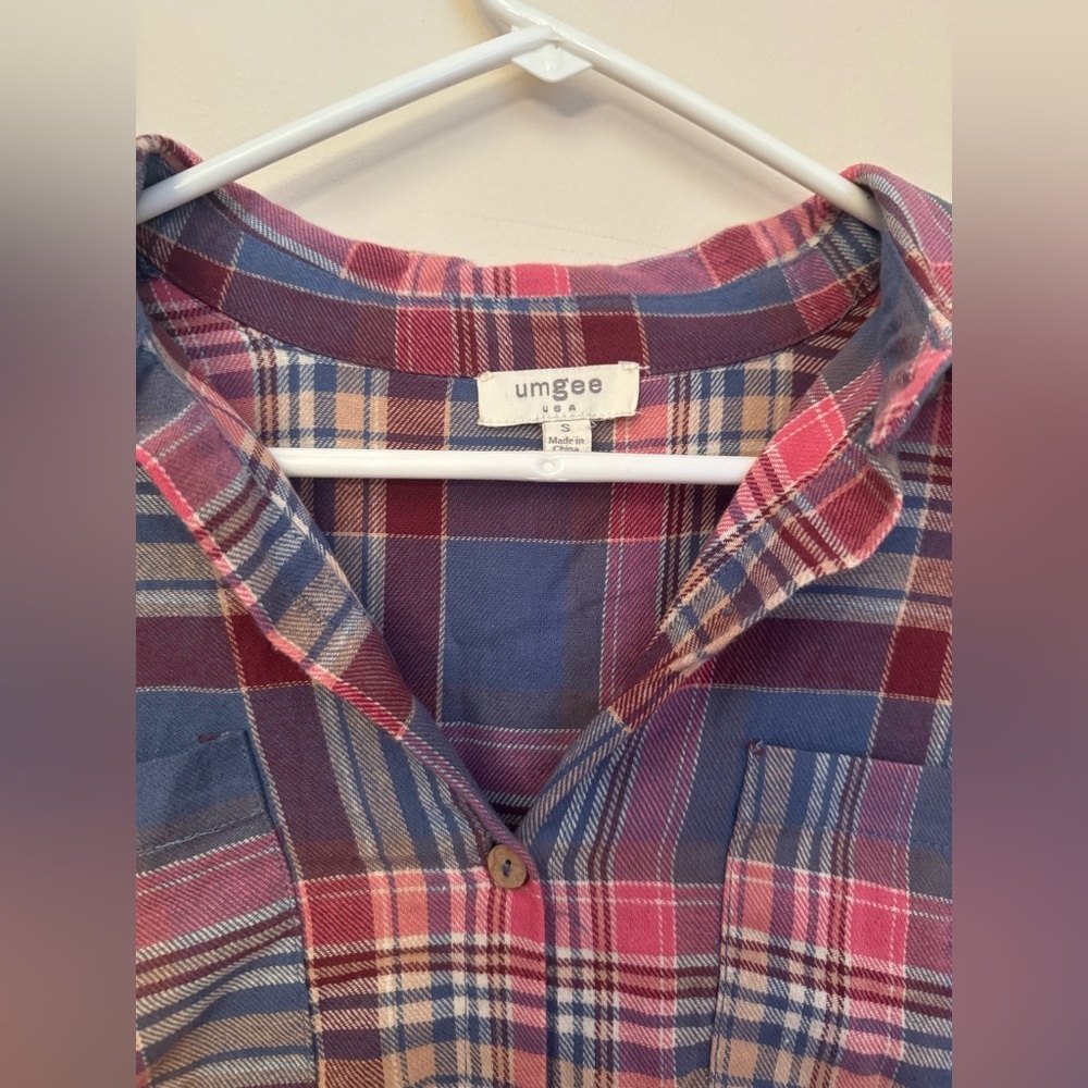 Umgee Plaid Button Down Shirt Dress Size Small Long Sleeve Flowy Boho Fall Tunic - Picture 3 of 4